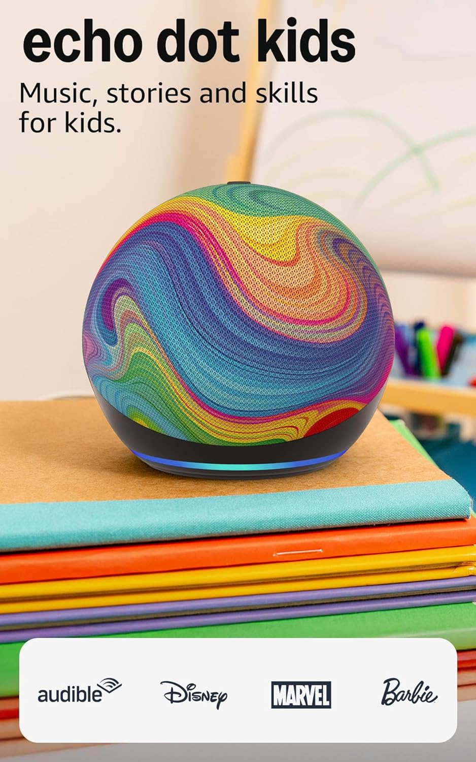 Amazon Echo Dot Kids Rainbow Swirl - Smart Speaker with Alexa+ & 1Yr Kids+